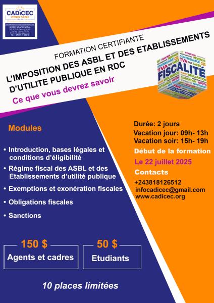 Limposition des asbl et des tablissements dutilit publique en RDC